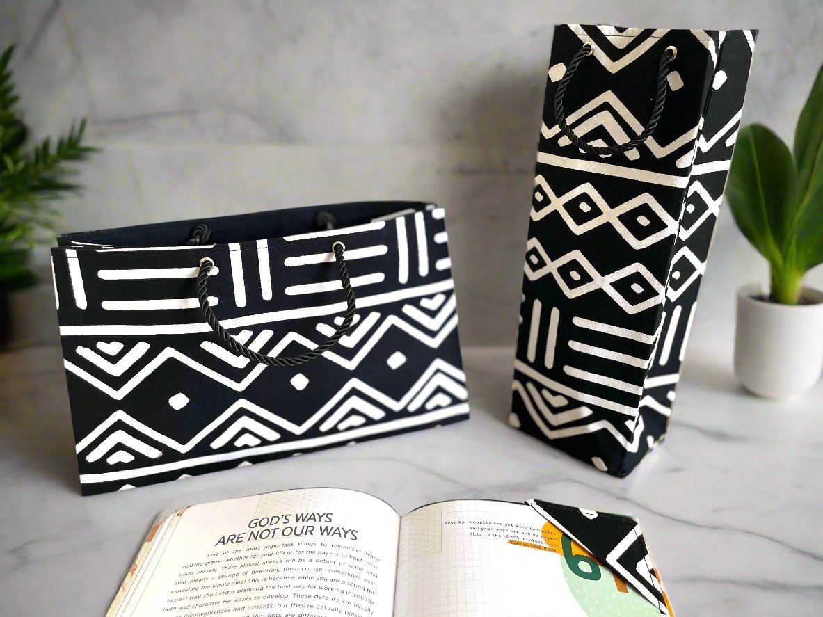Ethnic, Fabric, Patterned, Handmade Black and White Bookmark - Gezia Accents