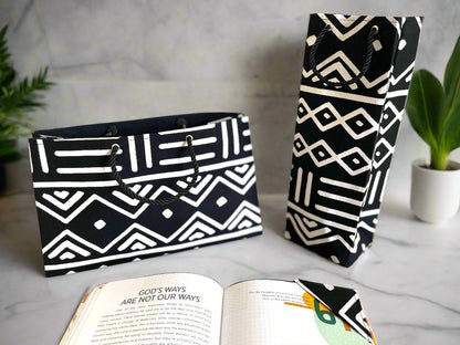 Ethnic, Fabric, Patterned, Handmade Black and White Bookmark - Gezia Accents
