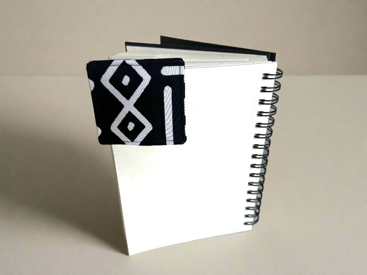 Ethnic, Fabric, Patterned, Handmade Black and White Bookmark - Gezia Accents
