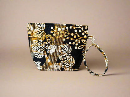 Ethnic, Fabric, Patterned, Handmade Black, Cream, and Gold Mini Tote - Gezia Accents