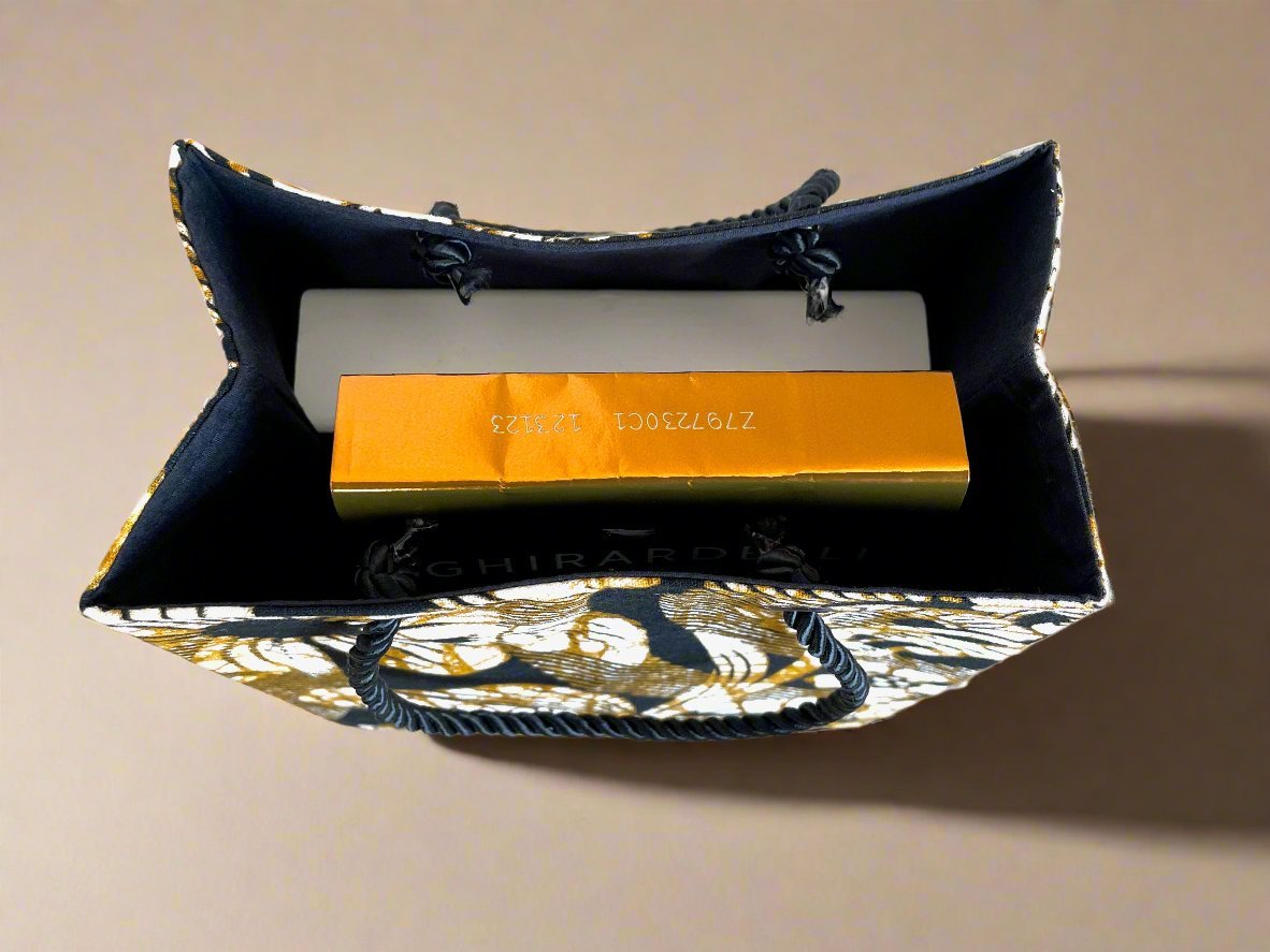 Ethnic, Fabric, Patterned, Handmade Black, Gold, and Cream Extra Small Bag - Gezia Accents