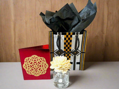 Ethnic, Fabric, Patterned, Handmade Black, Gold and White Extra Small Bag - Gezia Accents