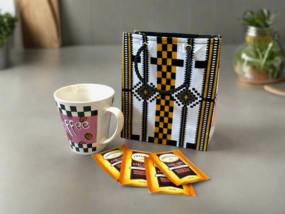 Ethnic, Fabric, Patterned, Handmade Black, Gold and White Extra Small Bag - Gezia Accents