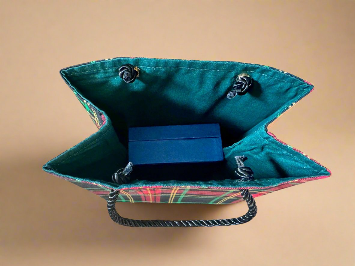 Ethnic, Fabric, Patterned, Handmade Black, Green, Red, and Gold Extra Small Bag - Gezia Accents