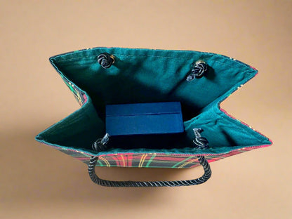 Ethnic, Fabric, Patterned, Handmade Black, Green, Red, and Gold Extra Small Bag - Gezia Accents