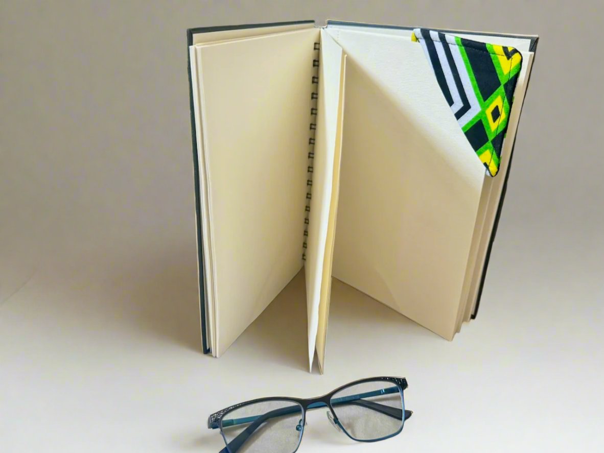 Ethnic, Fabric, Patterned, Handmade Black, Green, Yellow and White Bookmark - Gezia Accents