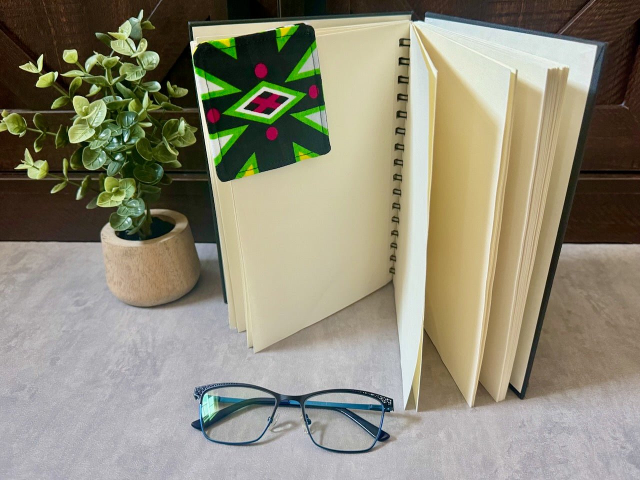 Ethnic, Fabric, Patterned, Handmade Black, Green, Yellow and White Bookmark - Gezia Accents