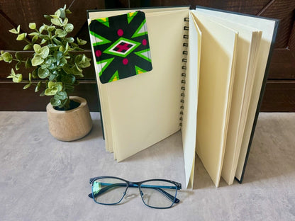 Ethnic, Fabric, Patterned, Handmade Black, Green, Yellow and White Bookmark - Gezia Accents