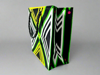 Ethnic, Fabric, Patterned, Handmade Black, Green, Yellow, and White Extra Small Bag - Gezia Accents