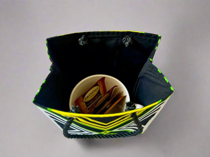 Ethnic, Fabric, Patterned, Handmade Black, Green, Yellow, and White Extra Small Bag - Gezia Accents
