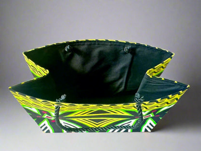 Ethnic, Fabric, Patterned, Handmade Black, Green, Yellow and White Small Wardrobe Bag - Gezia Accents