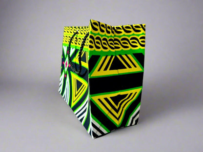 Ethnic, Fabric, Patterned, Handmade Black, Green, Yellow and White Small Wardrobe Bag - Gezia Accents