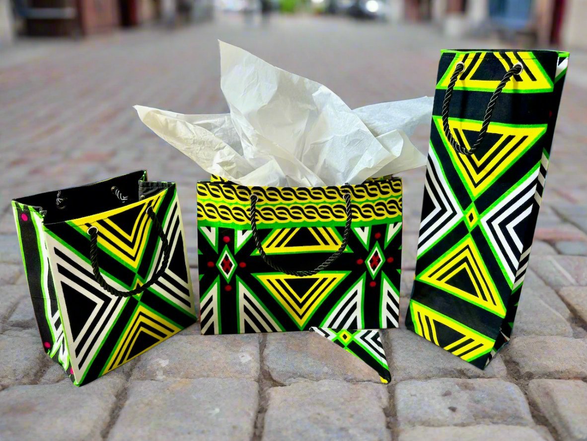 Ethnic, Fabric, Patterned, Handmade Black, Green, Yellow and White Small Wardrobe Bag - Gezia Accents