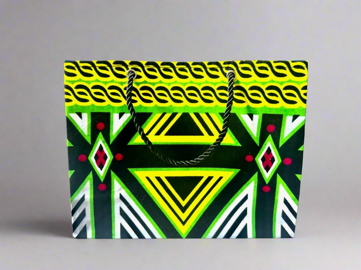 Ethnic, Fabric, Patterned, Handmade Black, Green, Yellow and White Small Wardrobe Bag - Gezia Accents