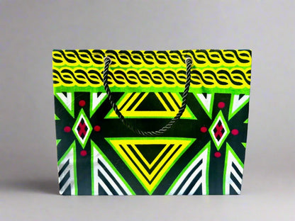 Ethnic, Fabric, Patterned, Handmade Black, Green, Yellow and White Small Wardrobe Bag - Gezia Accents