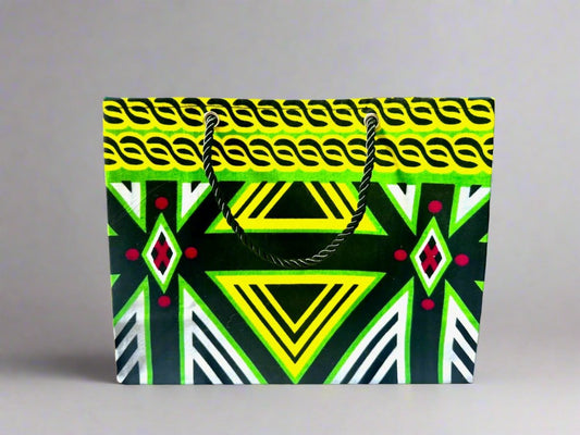 Ethnic, Fabric, Patterned, Handmade Black, Green, Yellow and White Small Wardrobe Bag - Gezia Accents