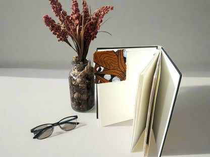 Ethnic, Fabric, Patterned, Handmade Black, Orange, and White Bookmark - Gezia Accents