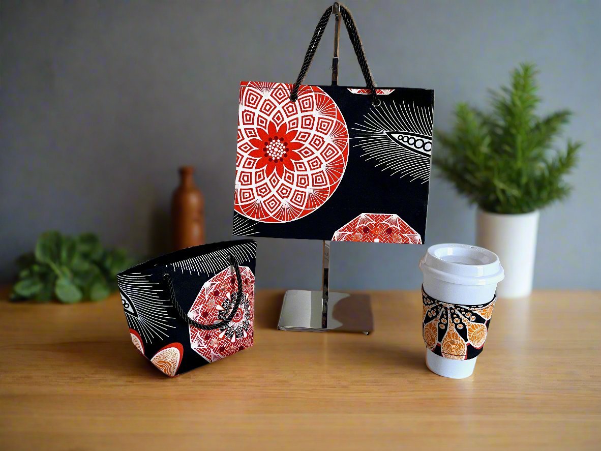 Ethnic, Fabric, Patterned, Handmade Black, Orange, and White Bookmark - Gezia Accents