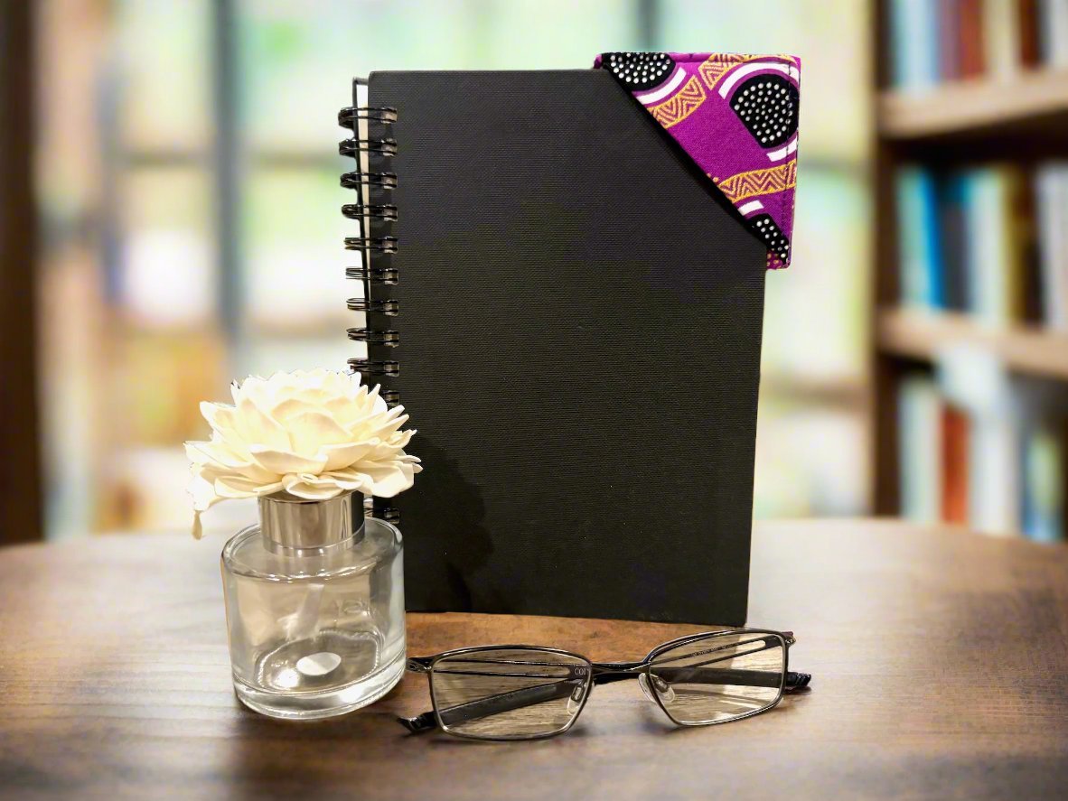 Ethnic, Fabric, Patterned, Handmade Black, Purple, and Gold Bookmark - Gezia Accents