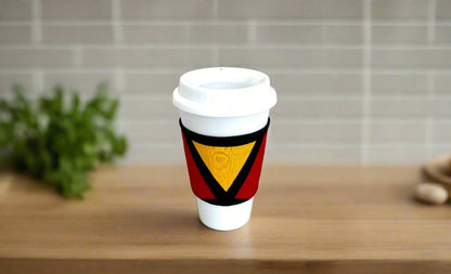 Ethnic, Fabric, Patterned, Handmade Black, Red and Yellow Cup Sleeve - Gezia Accents