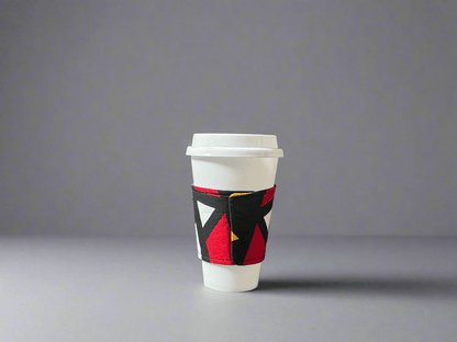 Ethnic, Fabric, Patterned, Handmade Black, Red and Yellow Cup Sleeve - Gezia Accents