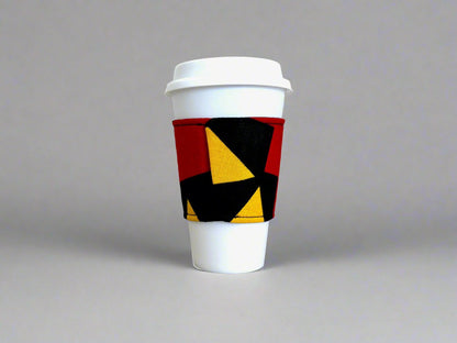Ethnic, Fabric, Patterned, Handmade Black, Red and Yellow Cup Sleeve - Gezia Accents