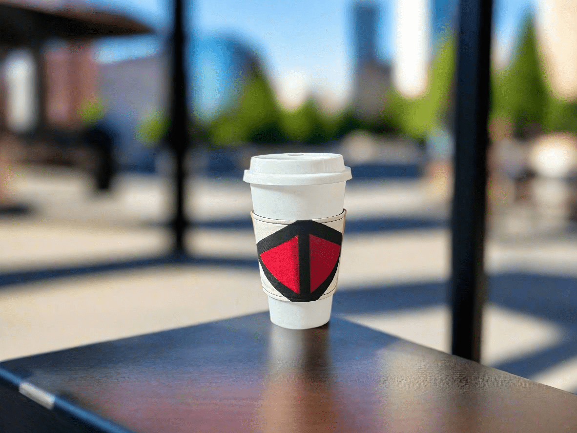 Ethnic, Fabric, Patterned, Handmade Black, Red and Yellow Cup Sleeve - Gezia Accents