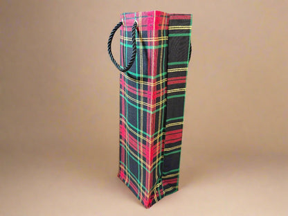 Ethnic, Fabric, Patterned, Handmade Black, Red, Gold, and Green Wine Gift Bag - Gezia Accents