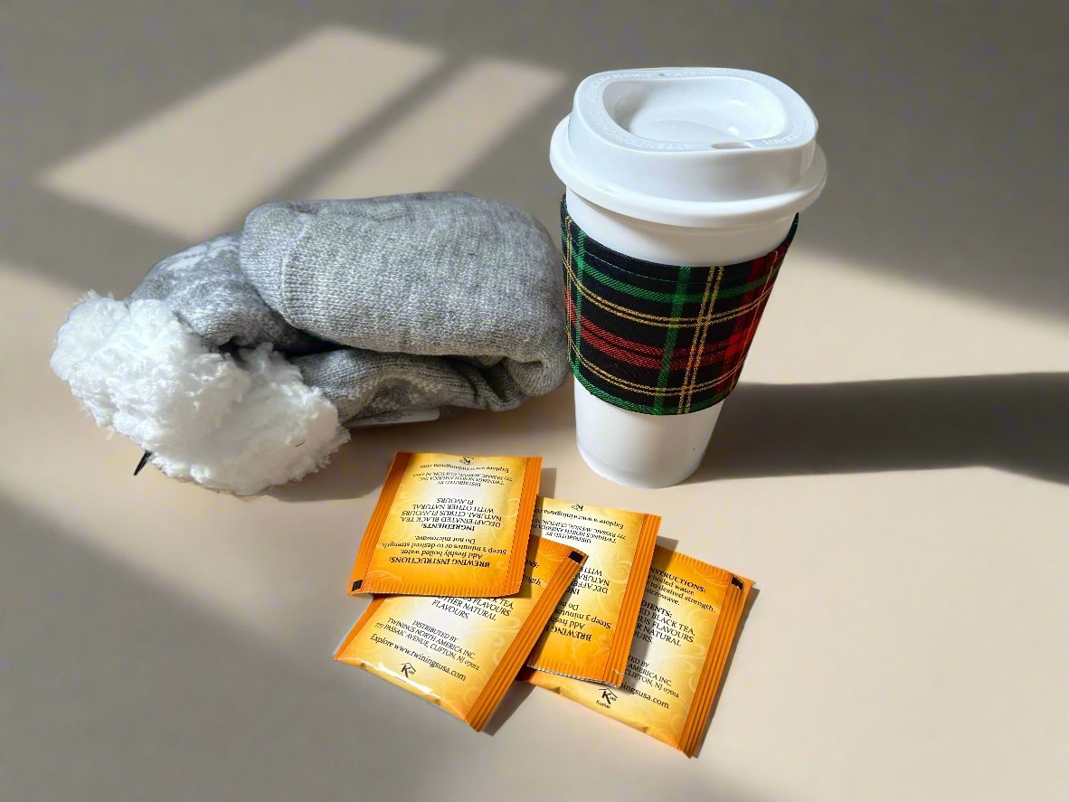 Ethnic, Fabric, Patterned, Handmade Black, Red, Green, and Gold Cup Sleeve - Gezia Accents