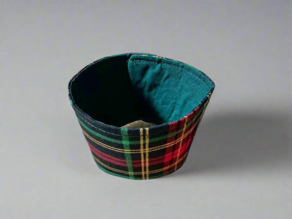 Ethnic, Fabric, Patterned, Handmade Black, Red, Green, and Gold Cup Sleeve - Gezia Accents