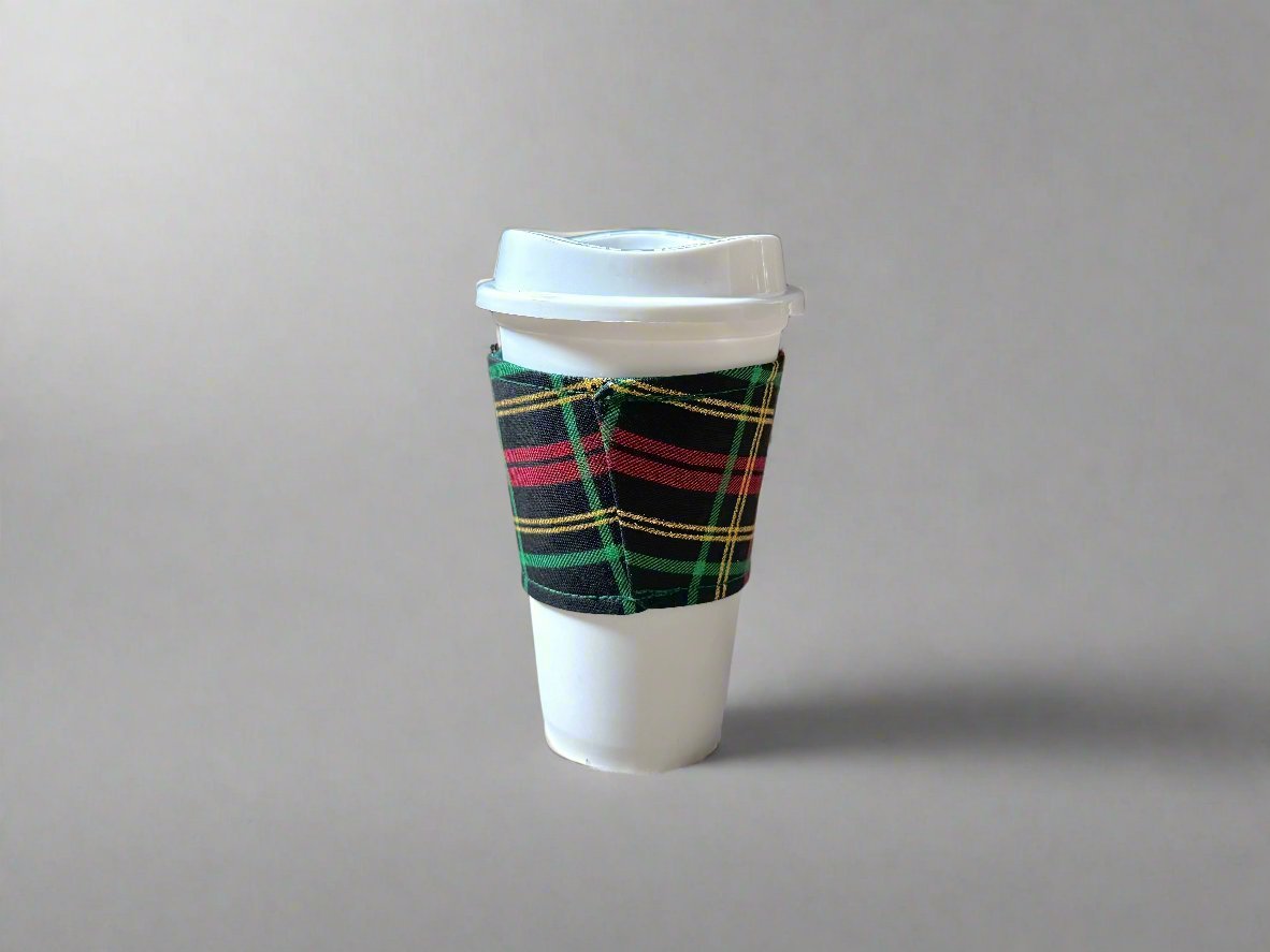 Ethnic, Fabric, Patterned, Handmade Black, Red, Green, and Gold Cup Sleeve - Gezia Accents
