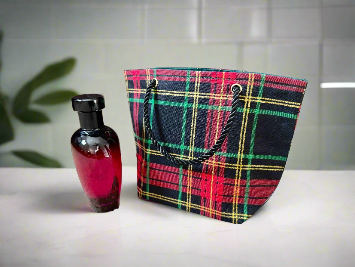 Ethnic, Fabric, Patterned, Handmade Black, Red, Green and Gold Mini Tote - Gezia Accents