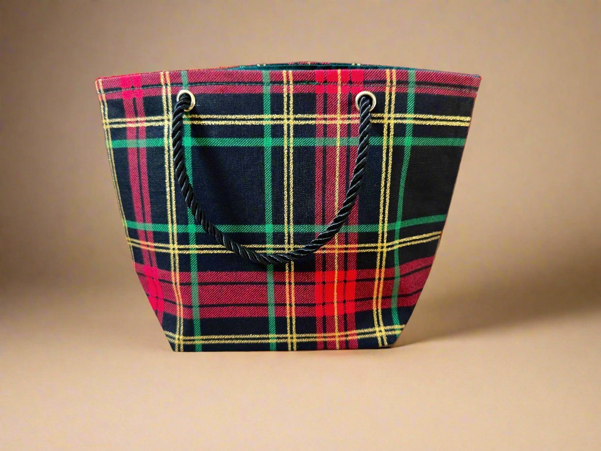 Ethnic, Fabric, Patterned, Handmade Black, Red, Green and Gold Mini Tote - Gezia Accents