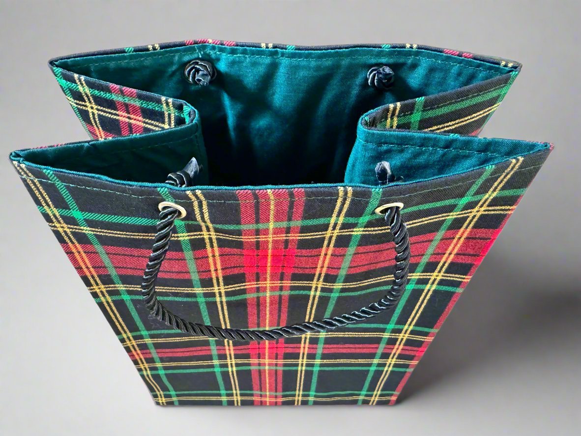 Ethnic, Fabric, Patterned, Handmade Black, Red, Green and Gold Small Bag - Gezia Accents