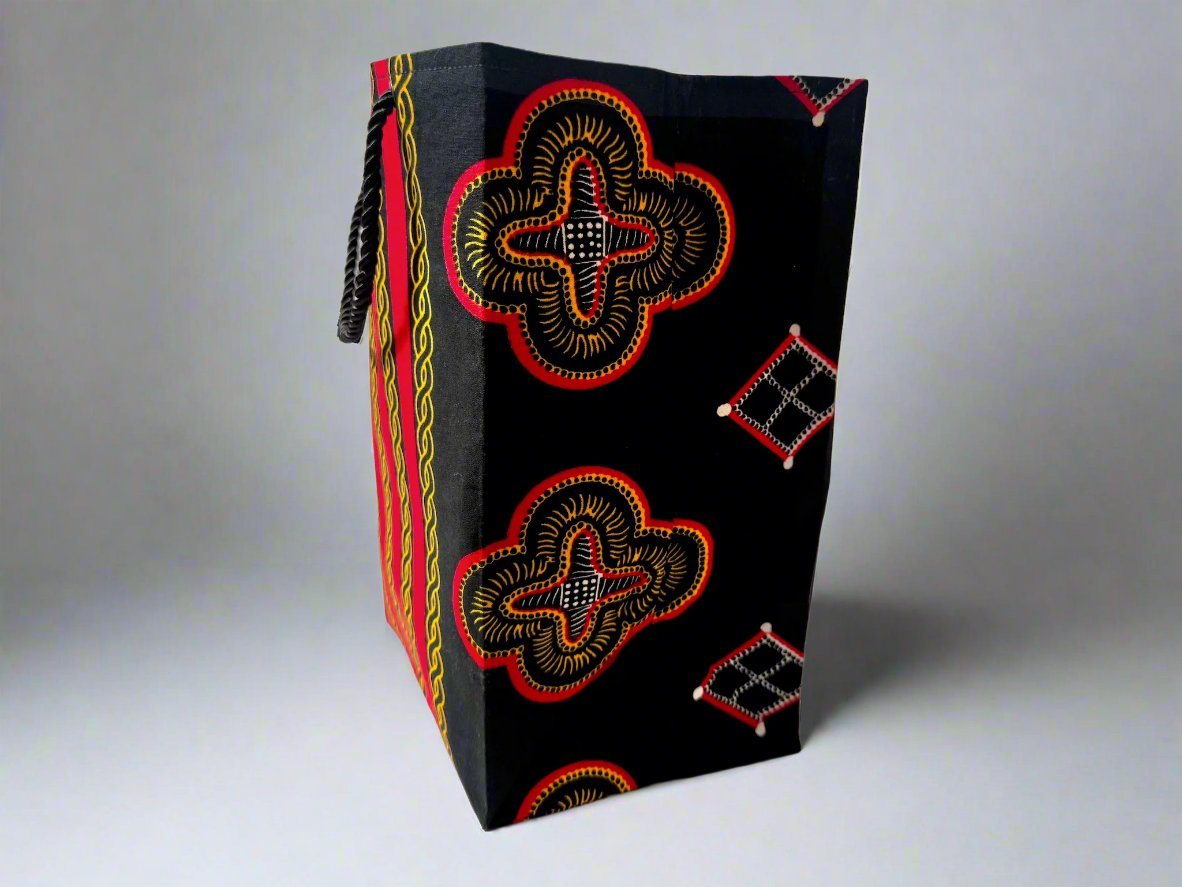 Ethnic, Fabric, Patterned, Handmade Black, Red, White and Gold Medium Bag - Gezia Accents
