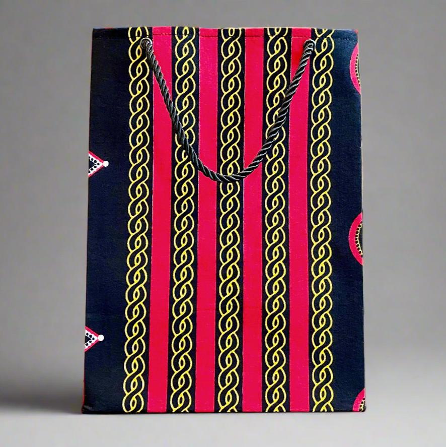 Ethnic, Fabric, Patterned, Handmade Black, Red, White and Gold Medium Bag - Gezia Accents