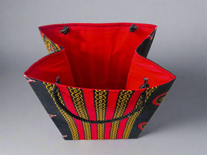 Ethnic, Fabric, Patterned, Handmade Black, Red, White and Gold Medium Bag - Gezia Accents