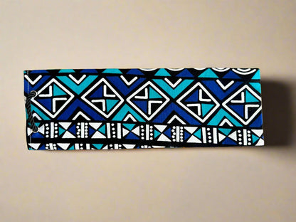Ethnic, Fabric, Patterned, Handmade Black, Turquoise, Blue and White Wine Gift Bag - Gezia Accents