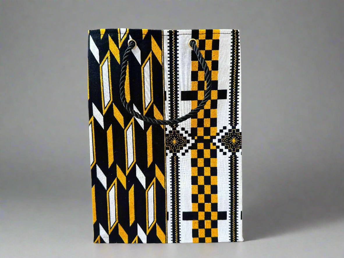 Ethnic, Fabric, Patterned, Handmade Black, White and Gold Small Bag - Gezia Accents