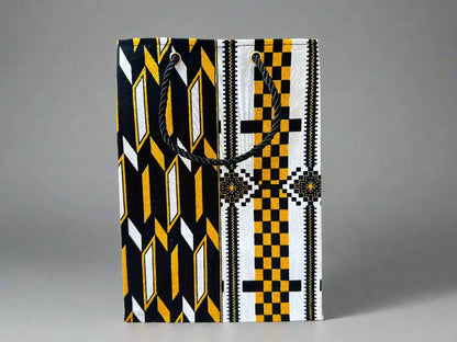 Ethnic, Fabric, Patterned, Handmade Black, White and Gold Small Bag - Gezia Accents