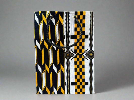 Ethnic, Fabric, Patterned, Handmade Black, White and Gold Small Bag - Gezia Accents