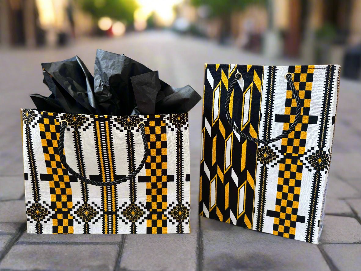 Ethnic, Fabric, Patterned, Handmade Black, White and Gold Small Bag - Gezia Accents