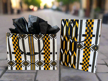 Ethnic, Fabric, Patterned, Handmade Black, White and Gold Small Bag - Gezia Accents