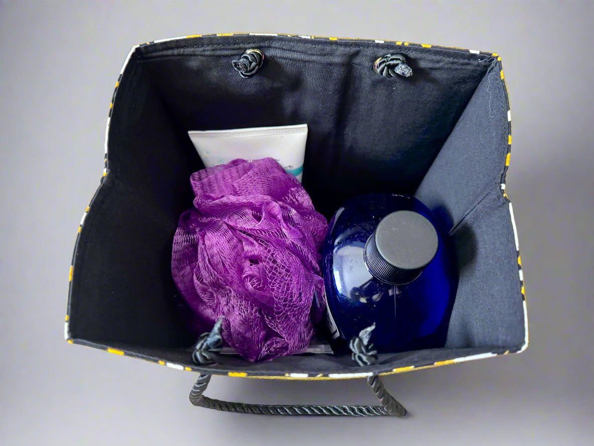 Ethnic, Fabric, Patterned, Handmade Black, White and Gold Small Bag - Gezia Accents