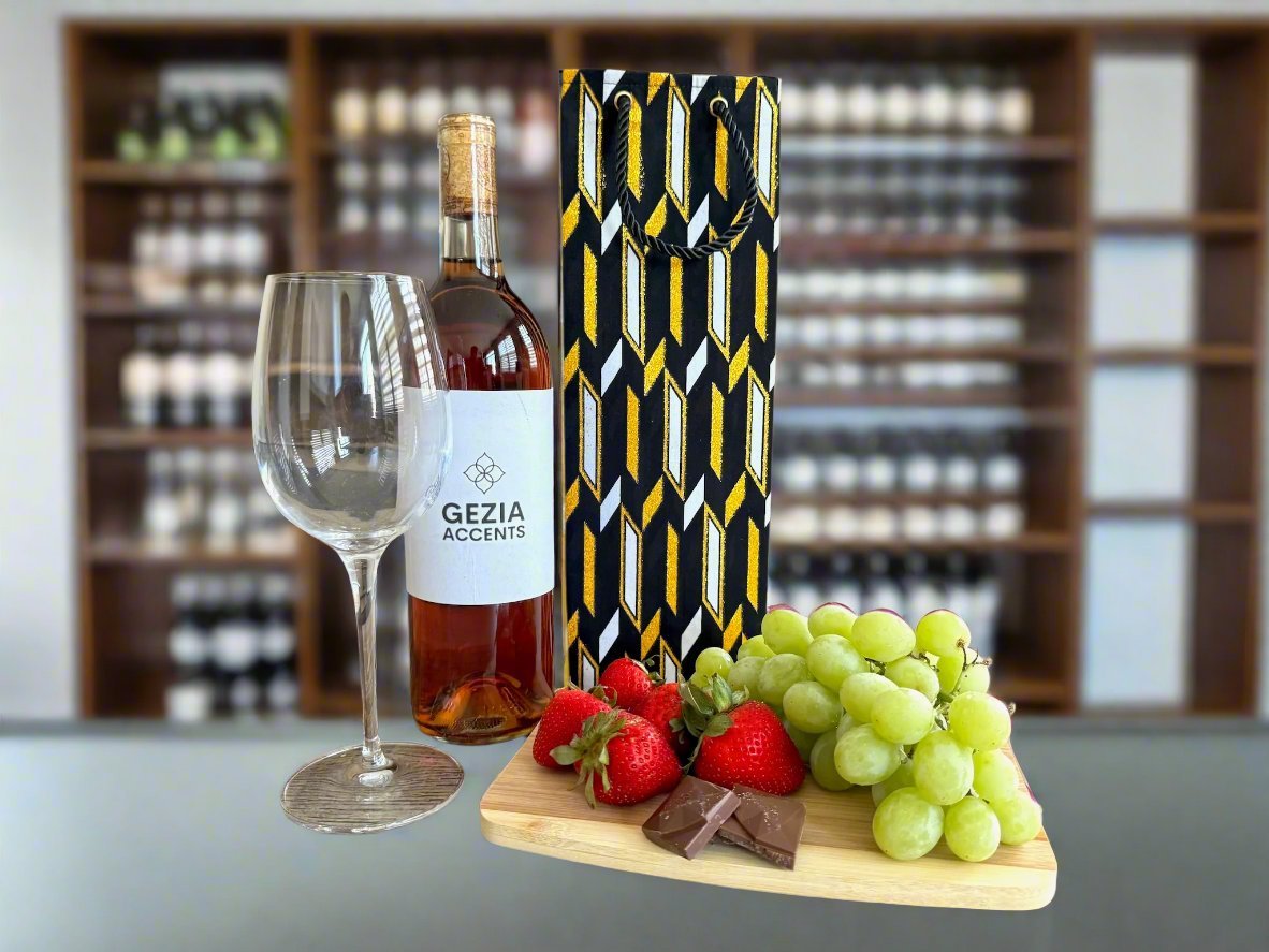 Ethnic, Fabric, Patterned, Handmade Black, White and Gold Wine Gift Bag - Gezia Accents