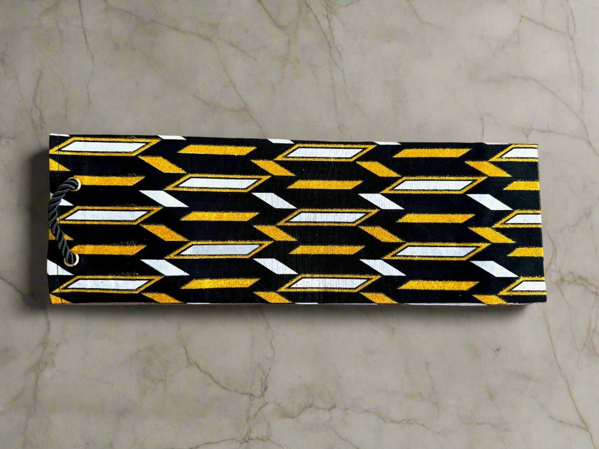 Ethnic, Fabric, Patterned, Handmade Black, White and Gold Wine Gift Bag - Gezia Accents