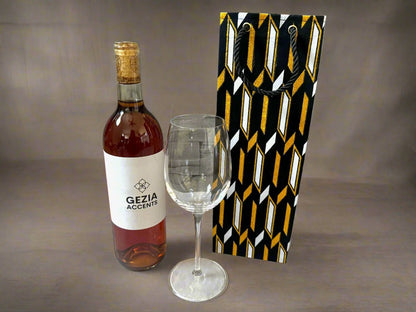 Ethnic, Fabric, Patterned, Handmade Black, White and Gold Wine Gift Bag - Gezia Accents