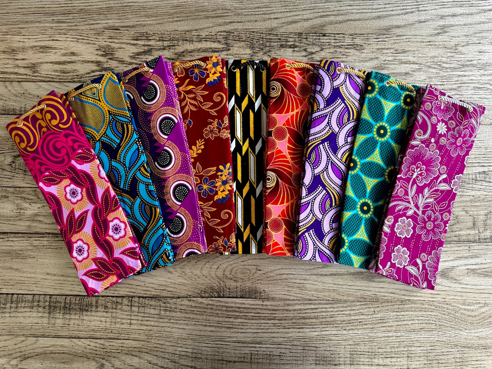 Ethnic, Fabric, Patterned, Handmade Black, White and Gold Wine Gift Bag - Gezia Accents