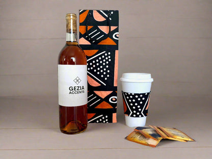 Ethnic, Fabric, Patterned, Handmade Black, White, and Orange Cup Sleeve - Gezia Accents