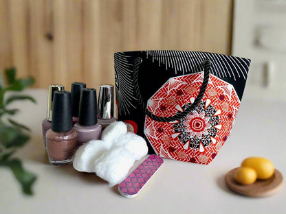 Ethnic, Fabric, Patterned, Handmade Black, White, and Orange Mini Tote - Gezia Accents